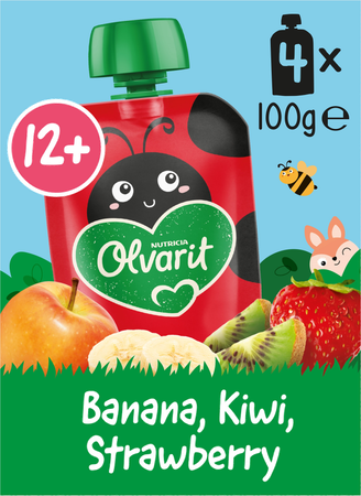 Olvarit Knijpzakje 12m+ Aardbei, Banaan, Kiwi 4x100g 3