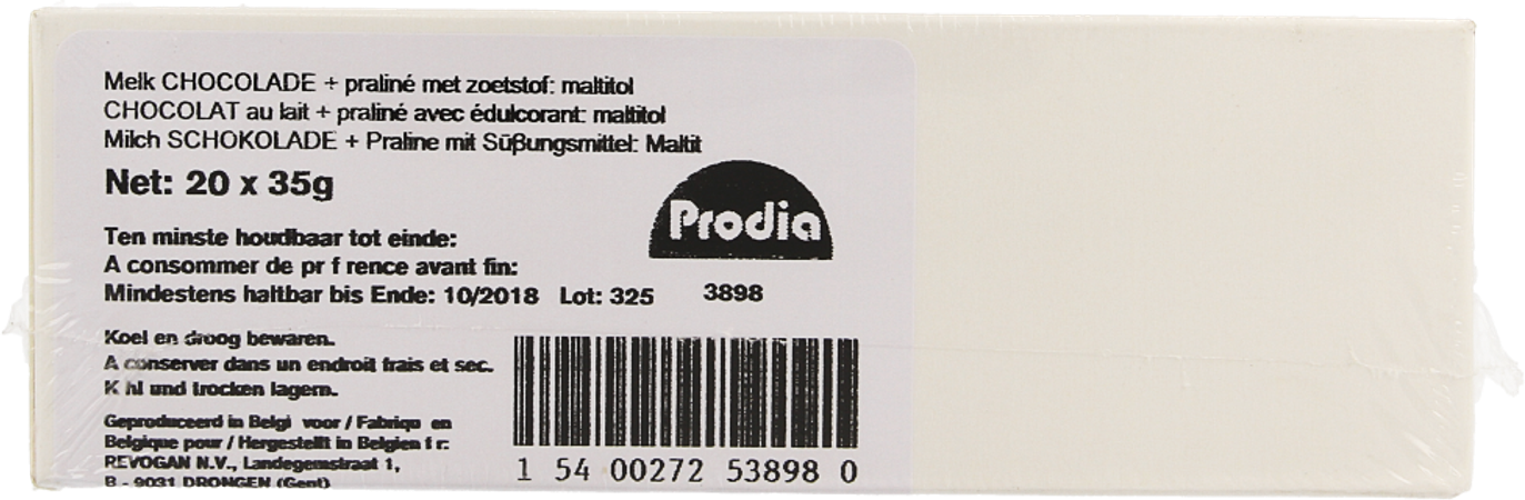 Prodia Reep Chocolade Melk Praline 20x35g Revogan 1