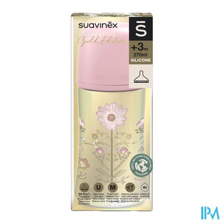Suavinex Gold Bottle Silicone Slow Flow 270ml Pink 1