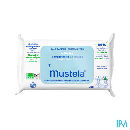 Mustela Lingettes Nettoyantes Eau S/parfum 60