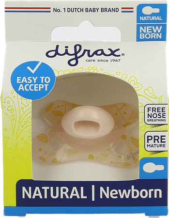 Difrax Fopspeen Natural Newborn Roze-print 1