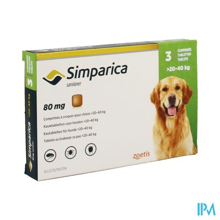 Simparica 80mg Hond 20-40kg Kauwtabl 3