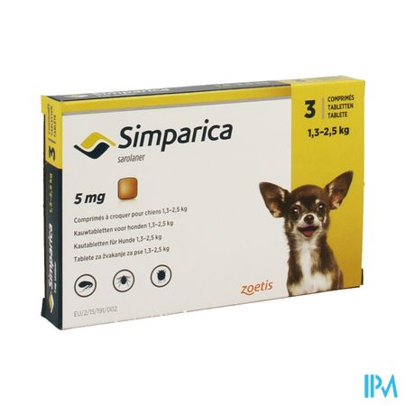 Simparica 5mg Hond 1,3-2,5kg Kauwtabl 3