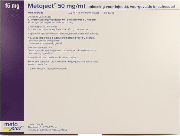 Metoject 50mg/ml Opl Inj Voorg Sp 15,0mg/0,30ml 12 3