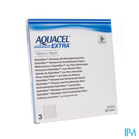 Aquacel Extra Verb Hydrofiber+versterk. 15x15cm 3 1