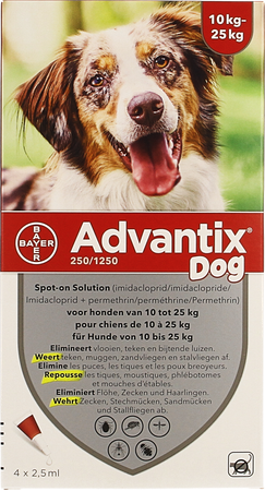 Advantix 250/1250 Honden 10<25kg Fl 4x2,5ml 2