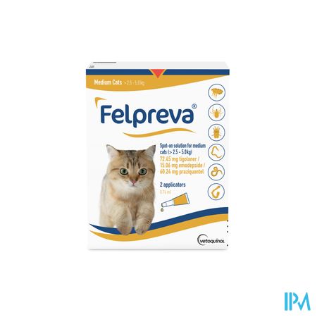 Felpreva Spot-on Oplossing Kat 2,5-5kg 2x0,74ml