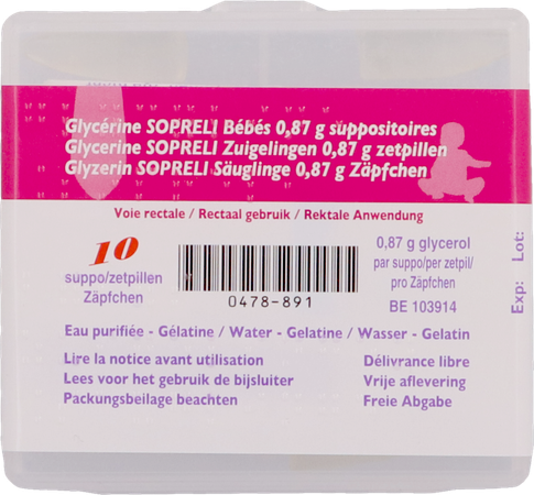 Glycerine suppo Sopreli zuigelingen 10 2