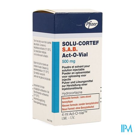 Solu-Cortef S.A.B. Act-O-Vial 500 mg inj. opl. (pdr. + oplosm.) i.m./i.v. flac. 500 mg (4 ml)