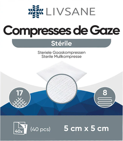 Livsane Steriele Kompressen 8pl 5x5cm 40 1
