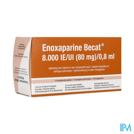 Enoxaparine Becat 8000ie 100mg/ml Voorgev.sp. 10