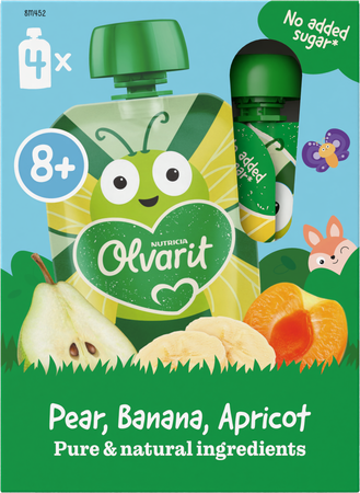 Olvarit Knijpzakje 8m+ Abrikoos, Peer, Banaan 4x100g 2