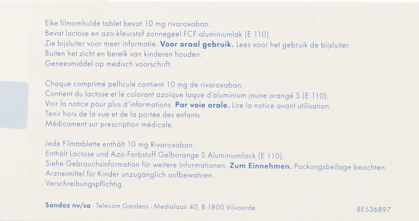 Rivaroxaban Sandoz 10mg Filmomh Tabl 30 3