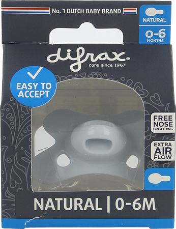 Difrax Fopspeen Natural 0-6m Uni/pure Blauw/ice 1