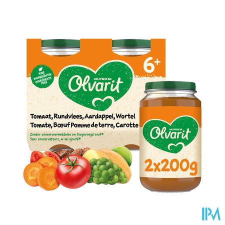 Olvarit Tomaat Rundsvlees Aardap.wort.2x200g 6m06