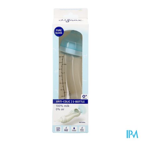 Difrax Biberon-s Natural Verre Bleu 250ml 1