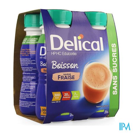 Delical Melkdrank Hp-hc Z/suiker Aardbei 4x200ml