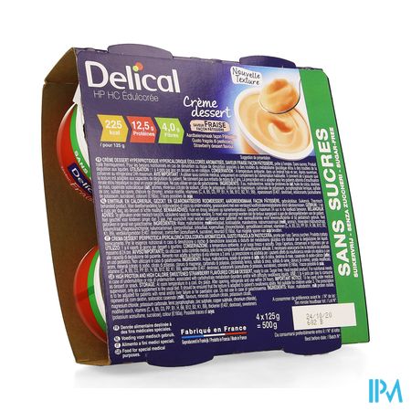 Delical Creme Dessert Hp-hc Z/suik. Aardbei 4x124g