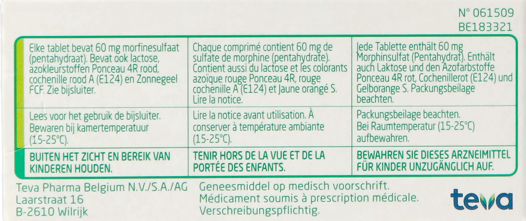 Morphine Teva 60 Comp 30x 60mg 5