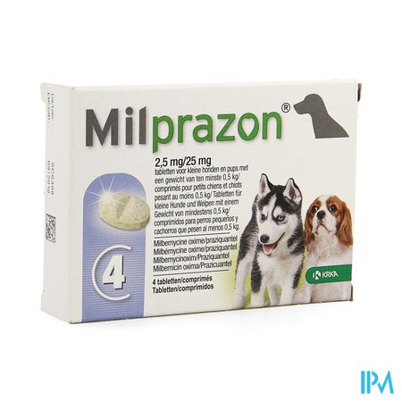 Milprazon 2,5mg/ 25mg Hond +0,5kg Comp 4