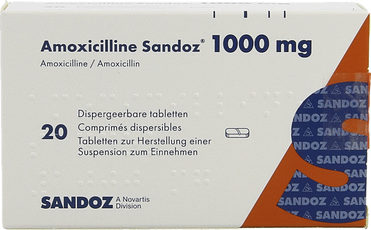 Amoxicilline Sandoz 1000mg Tabl Disp 20 2