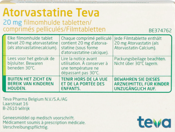 Atorvastatine Teva 20mg Filmomh Tabl 30 X 20mg 4