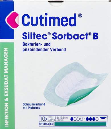 Cutimed Siltec Sorbact B 12,5x12,5cm 10 1