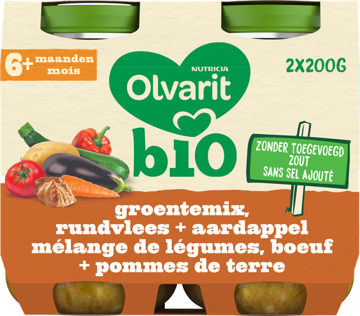 Olvarit Bio Melange Legumes Boeuf Pdt 6m 2x200g 1
