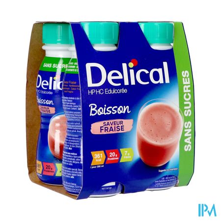 Delical Melkdrank Z/suiker Aardbei 4x200ml