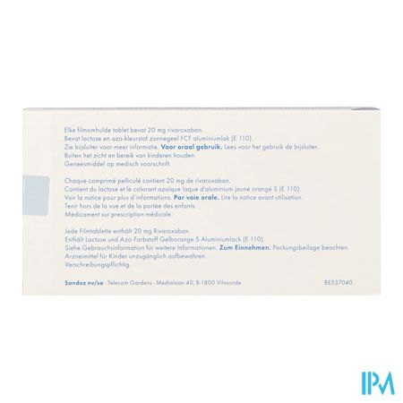 Rivaroxaban Sandoz 20mg Filmomh Tabl 28 3