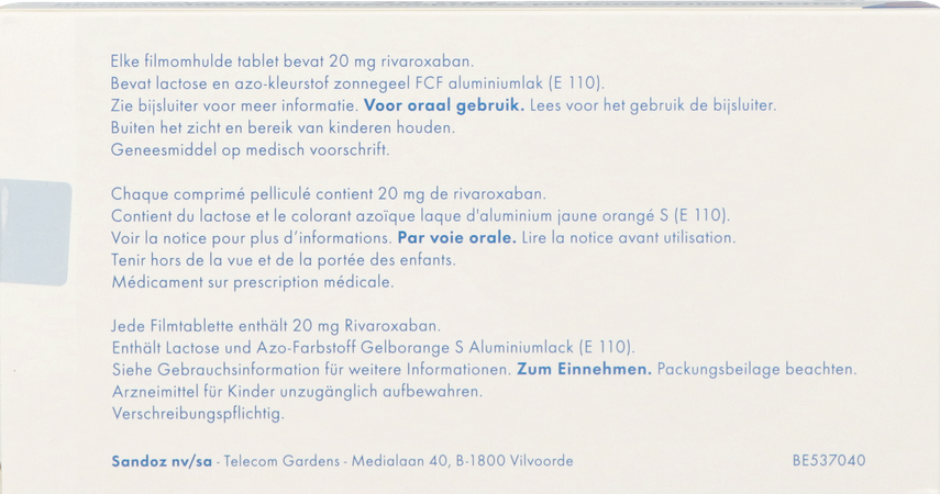 Rivaroxaban Sandoz 20mg Filmomh Tabl 28 3