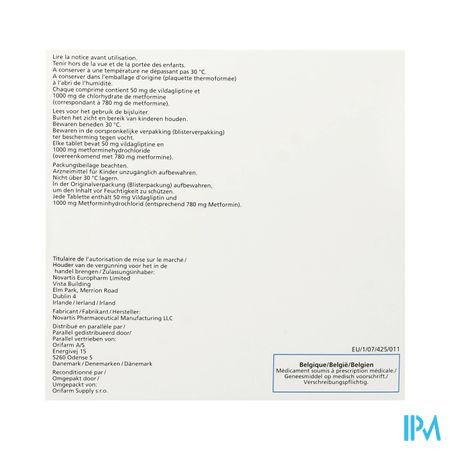 Eucreas 50mg/1000mg Orifarm Filmomh Tabl 180 Pip 1