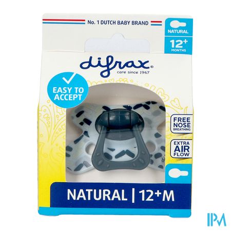 Difrax Fopspeen Natural 12m+ Blauw Print 1