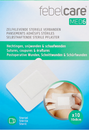 Febelcare Med6 Zelfkl.steriele Verband.10x8cm 10st 2