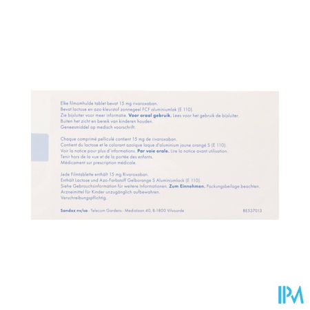 Rivaroxaban Sandoz 15mg Comp Pell 28 1