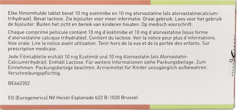 Ezetimibe/Atorvastatine EG 10/10Mg Filmomh Tabl100 3