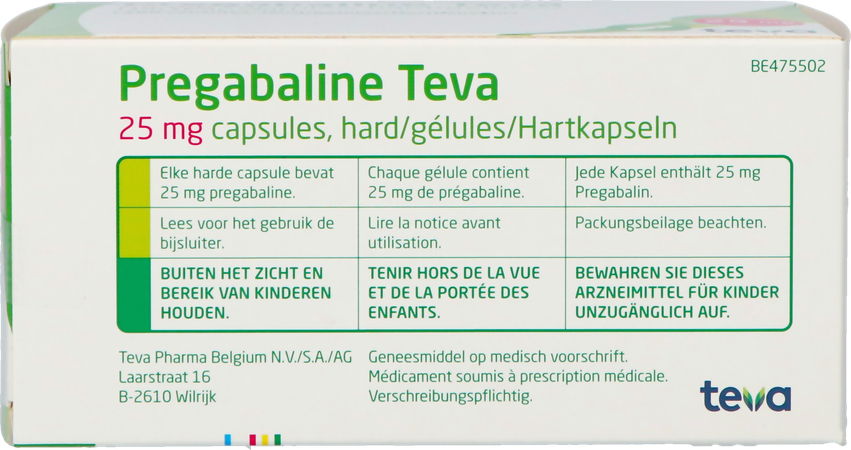 Pregabaline Teva 25mg Caps Dur 100 3