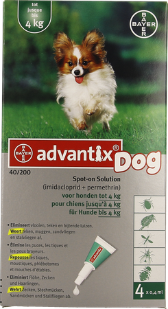 Advantix 40/ 200 Honden < 4kg Fl 4x0,4ml 4
