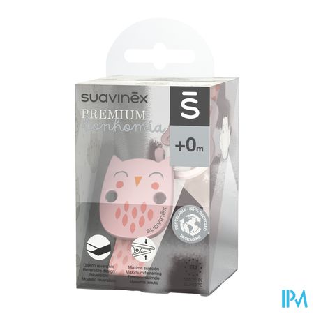 Suavinex Bonhomia Soother Clip+ribbon Owl Pink 1