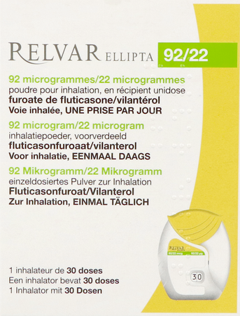 Relvar Ellipta 92/22mcg Pdr Inhal 1x30dose Pip 3