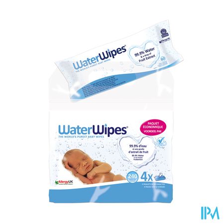 WaterWipes Vochtige Babydoekjes Economy Pack 4x60