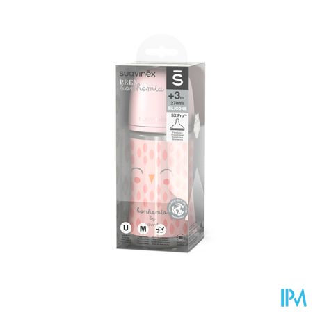 Suavinex Bonhomia Bottleglas Sili.featherpink240ml 1