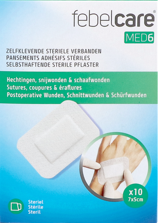 Febelcare Med6 Zelfkl. Steriele Verband.7x5cm 10st 3