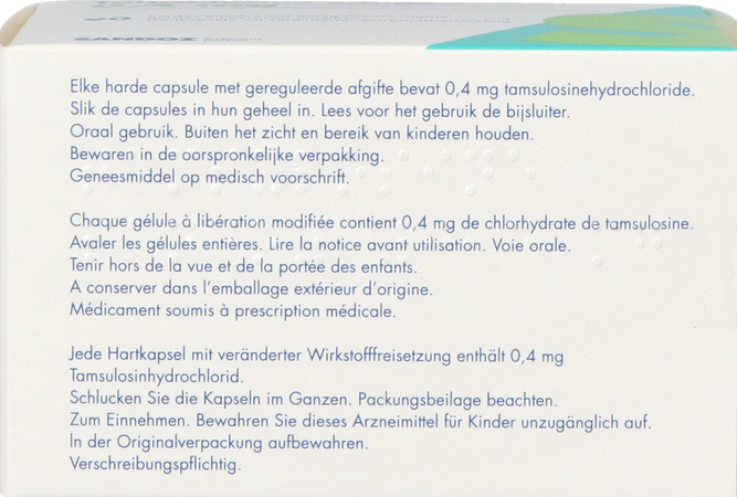Tamsulosine Sandoz 0,4mg Gereg.afgifte Caps 90 Pip 3
