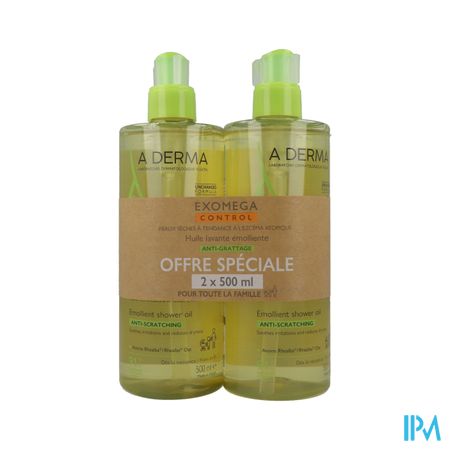 Aderma Exomega Control Olie 2x500ml Promo -50%