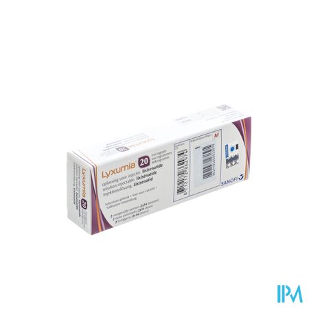 Lyxumia 20 Mcg Opl Inj 2 Paarse Voorgev Pen 3ml