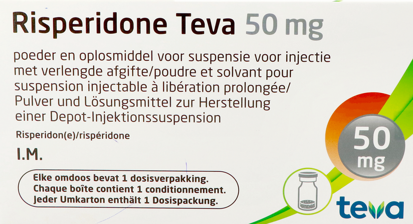 Risperidone Teva 50 mg inj. susp. verl. afgifte (pdr. + oplosm.) i.m. flac. + voorgev. spuit 50 mg + 2 ml 1