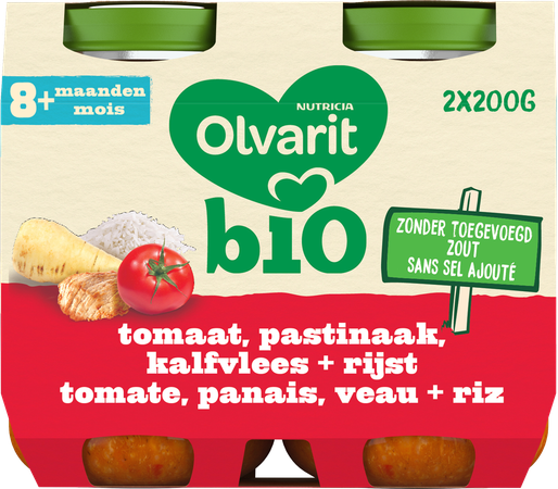 Olvarit Bio Tomate Panais Veau Riz 8m 2x200g 2