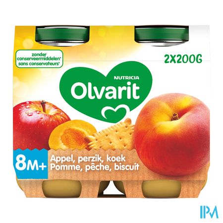 Olvarit Fruit Pomme Peche Biscuit 2x200g 8m54