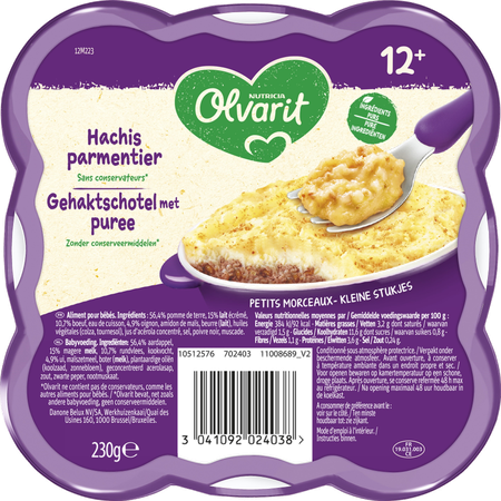 Olvarit Assiette 12m+ Hachis Parmentier 1x230gr 2
